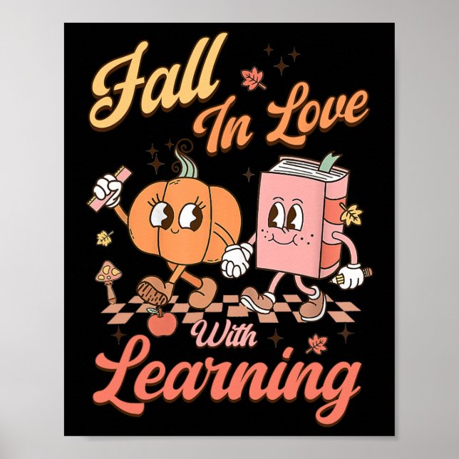 Retro Teacher Fall In Love With Learning Autumn Th Poster (Front)