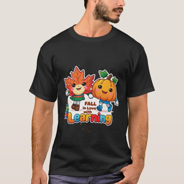 Retro Teacher Fall Png, Fall in Love With Learning T-Shirt (Front)