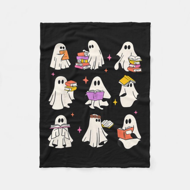 Retro Teacher Halloween Ghost Read More Books Teac Fleece Blanket (Front)