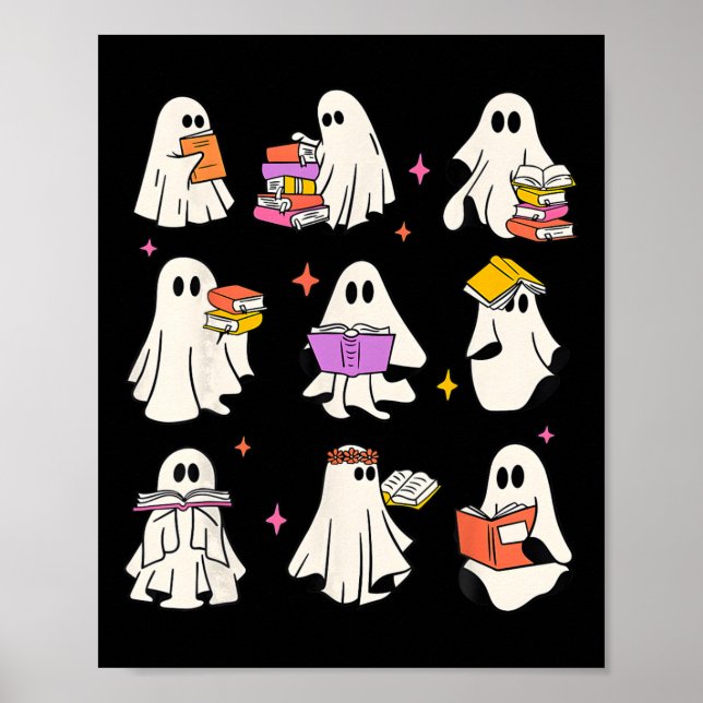 Retro Teacher Halloween Ghost Read More Books Teac Poster (Front)