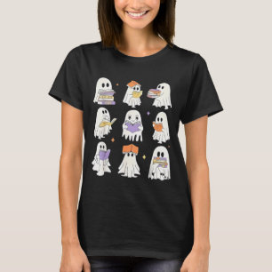 Retro Teacher Halloween Ghost Read More Books Teac T-Shirt