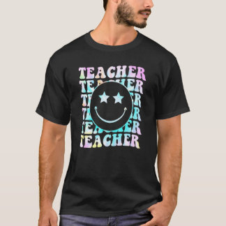 Retro Teacher Happy Face Black Colourful Smile Tie T-Shirt