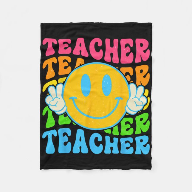 Retro Teacher Happy Smile Face - Elementary School Fleece Blanket (Front)