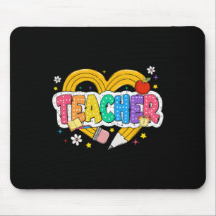 Retro Teacher Heart Pencil Colourful Groovy School Mouse Pad