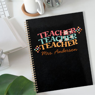 Retro Teacher in Colourful 70s Style Notebook