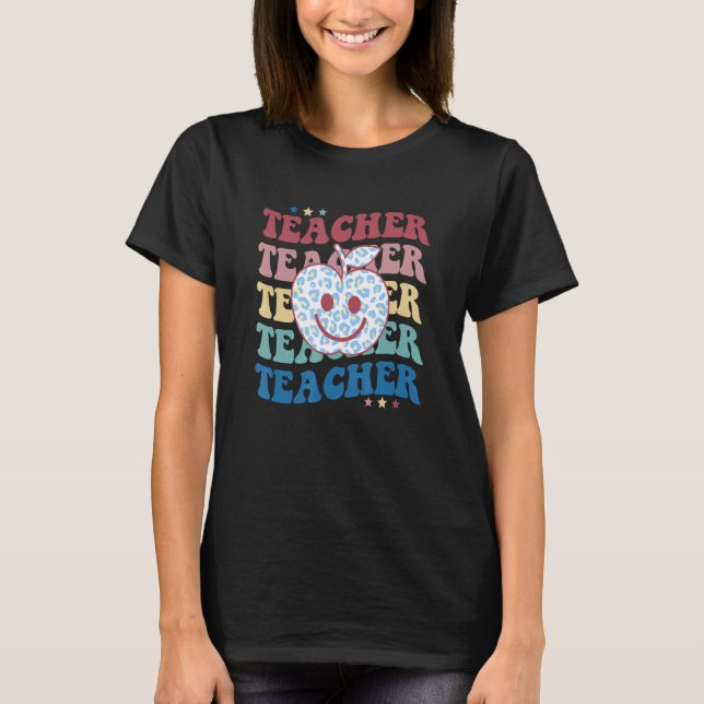 Retro Teacher Inspirational Colourful Leopard Prin T-Shirt (Front)