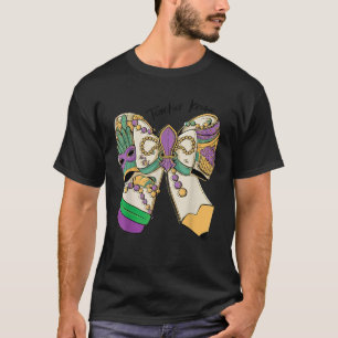 Retro Teacher Krewe Mardi Gras Coquette Bow Pencil T-Shirt