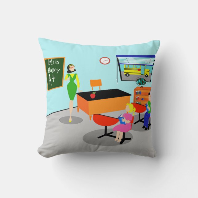 Retro Teacher Throw Pillow (Front)