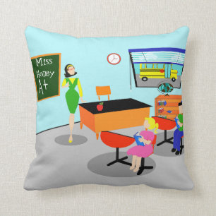 Retro Teacher Throw Pillow