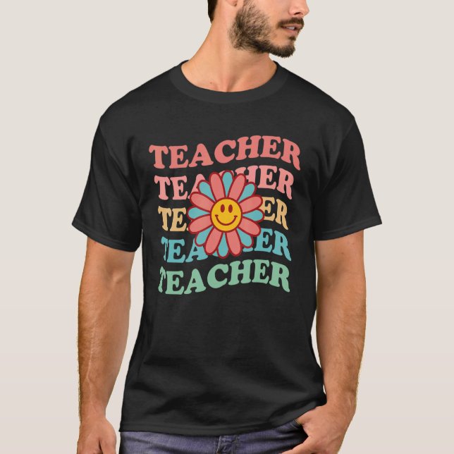 Retro Teachers Inspirational Floral Elementary Sch T-Shirt (Front)
