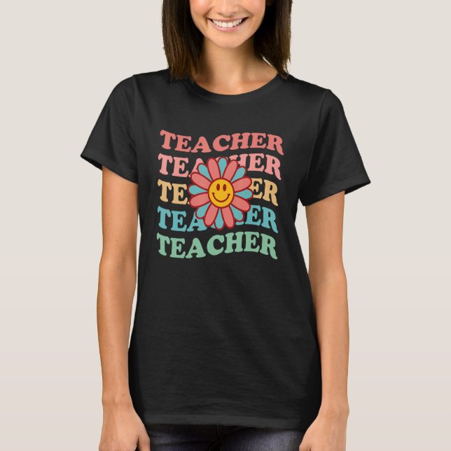 Retro Teachers Inspirational Floral Elementary Sch T-Shirt (Front)