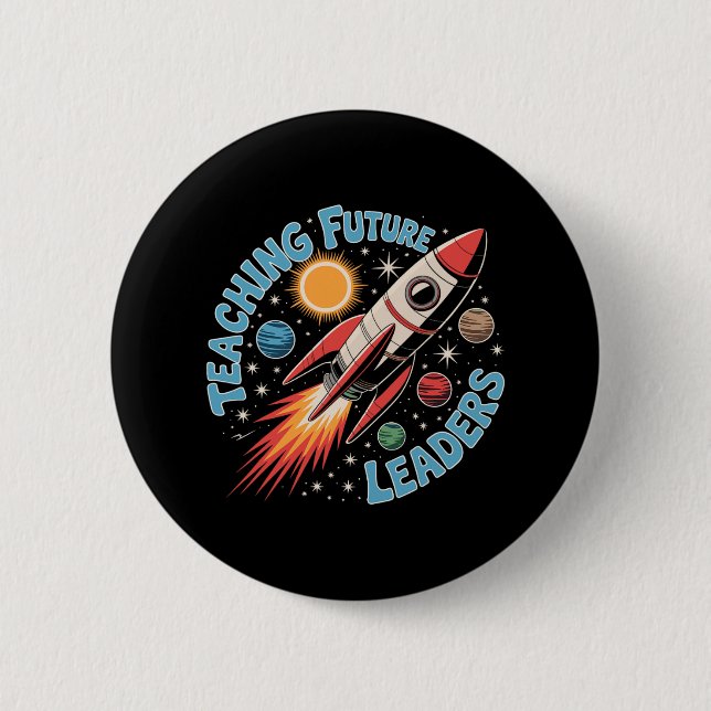 Retro Teaching Future Leaders Fun Back To School T 6 Cm Round Badge (Front)