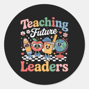 Retro Teaching Future Leaders Fun Back To School T Classic Round Sticker