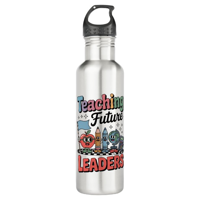 Retro Teaching Future Leaders Groovy Teacher 710 Ml Water Bottle (Front)