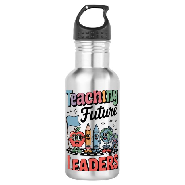 Retro Teaching Future Leaders Groovy Teacher 710 Ml Water Bottle (Front)