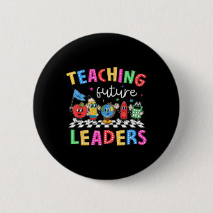 Retro Teaching Future Leaders Groovy Teacher Back  6 Cm Round Badge
