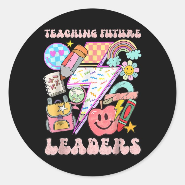 Retro Teaching Future Leaders Groovy Teacher Back  Classic Round Sticker (Front)