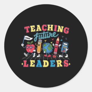 Retro Teaching Future Leaders Groovy Teacher Back Classic Round Sticker