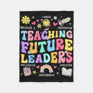 Retro Teaching Future Leaders Groovy Teacher Back  Fleece Blanket