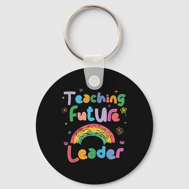 Retro Teaching Future Leaders Groovy Teacher Back  Key Ring (Front)