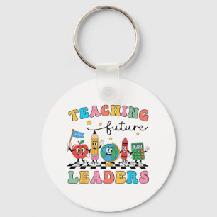 Retro Teaching Future Leaders Groovy Teacher Back Key Ring