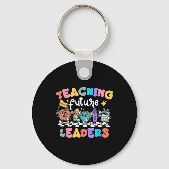 Retro Teaching Future Leaders Groovy Teacher Back  Key Ring (Front)