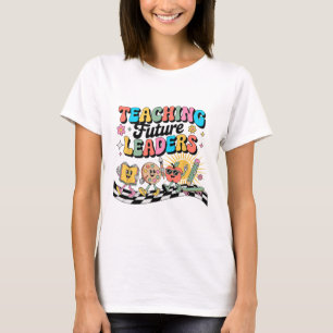 Retro Teaching Future Leaders Groovy Teacher Back T-Shirt