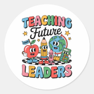 Retro Teaching Future Leaders Groovy Teacher Ck To Classic Round Sticker