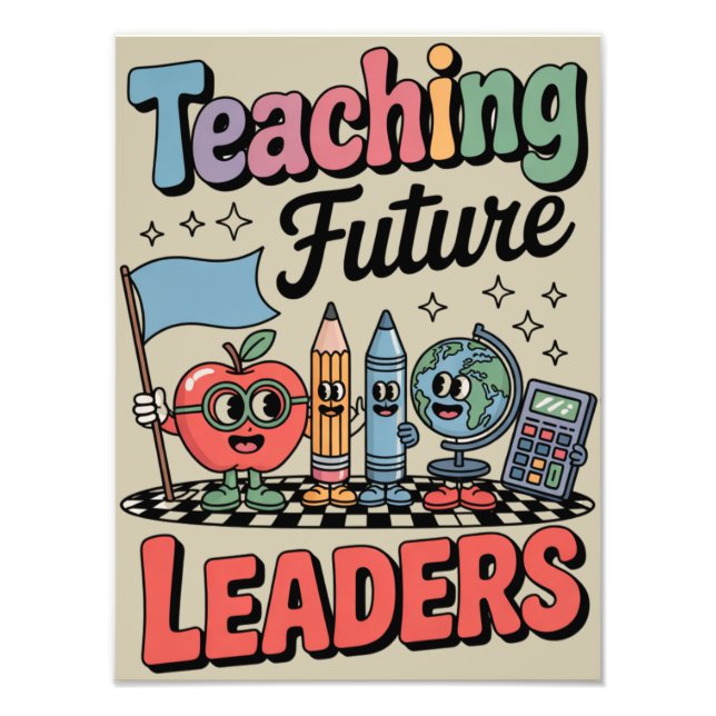Retro Teaching Future Leaders Groovy Teacher Photo Print (Front)