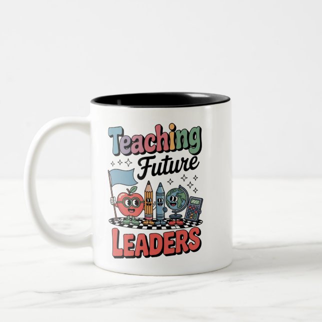 Retro Teaching Future Leaders Groovy Teacher Two-Tone Coffee Mug (Left)