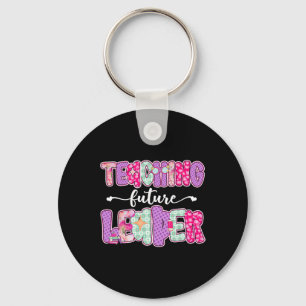 Retro Teaching Future Leaders Preppy Teacher Back Key Ring