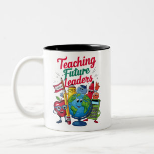 Retro Teaching Future Leaders Teacher School  Two-Tone Coffee Mug