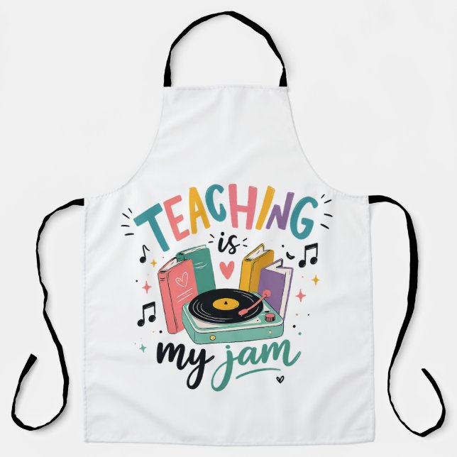 Retro Teaching Is My Jam Vinyl Record Teacher Apron (Front)
