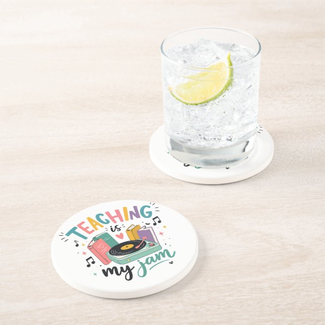 Retro Teaching Is My Jam Vinyl Record Teacher Coaster (Side)