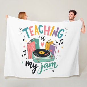 Retro Teaching Is My Jam Vinyl Record Teacher Fleece Blanket