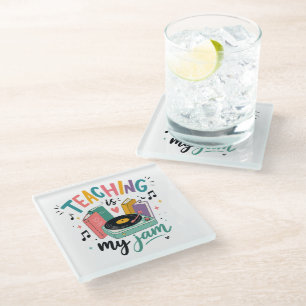 Retro Teaching Is My Jam Vinyl Record Teacher Glass Coaster