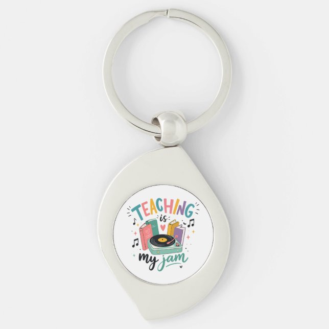 Retro Teaching Is My Jam Vinyl Record Teacher Key Ring (Front)