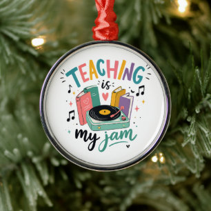 Retro Teaching Is My Jam Vinyl Record Teacher Metal Ornament