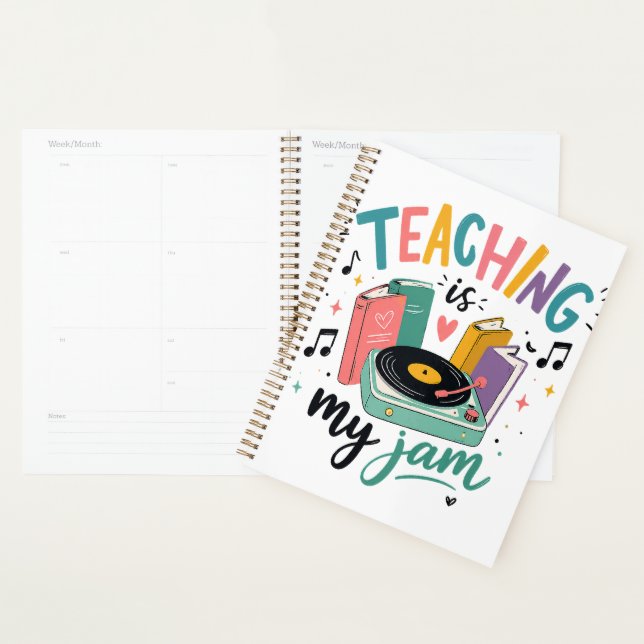 Retro Teaching Is My Jam Vinyl Record Teacher Planner (Display)