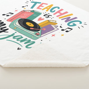 Retro Teaching Is My Jam Vinyl Record Teacher Sherpa Blanket