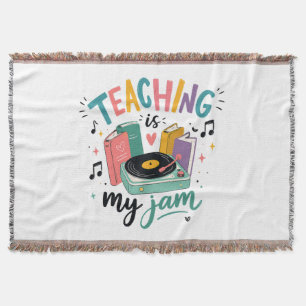 Retro Teaching Is My Jam Vinyl Record Teacher Throw Blanket