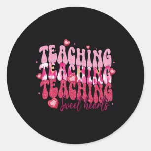 Retro Teaching Sweethearts Candy Heart Teacher Val Classic Round Sticker