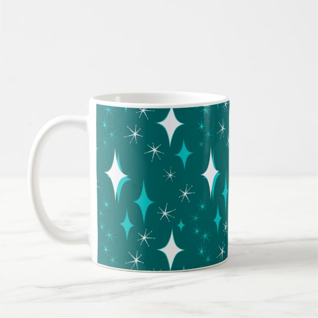 Retro Teal and White Star Pattern Mug (Left)