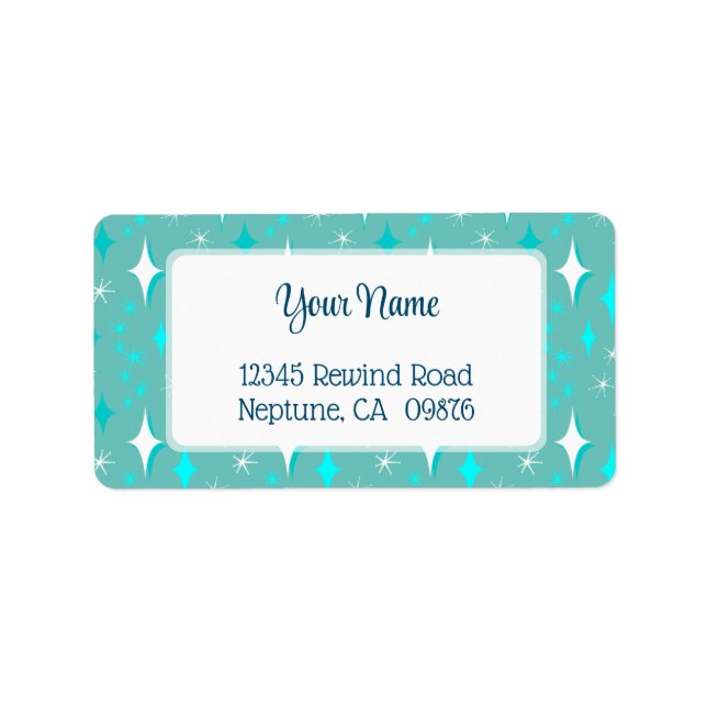 Retro Teal and White Stars Editable Address Label (Front)
