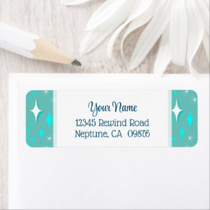 Retro Teal and White Stars Editable Return Address Label