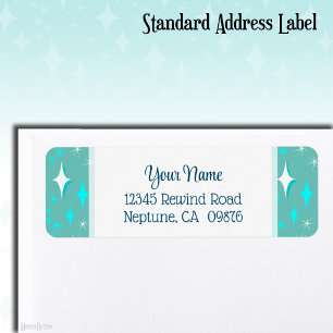 Retro Teal and White Stars Editable Return Address Label