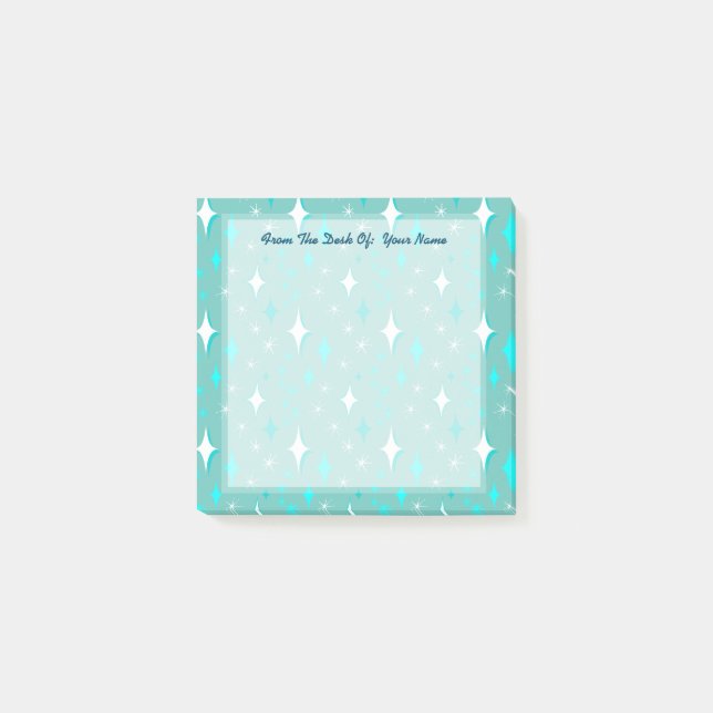 Retro Teal and White Stars Editable Stickies Post-it Notes (Front)