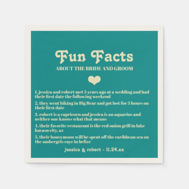 Retro Teal Blue Fun Facts Personalised Napkin (Front)