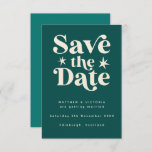 Retro Teal Boho Simple Save the Date Card<br><div class="desc">This save the date card features a simple retro serif typography design with stars in a boho style. This would be perfect to use as a save the date for a wedding or special event.</div>