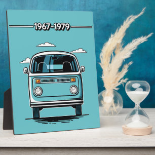 Retro Teal Classic Van Front Pop Art Illustration Plaque